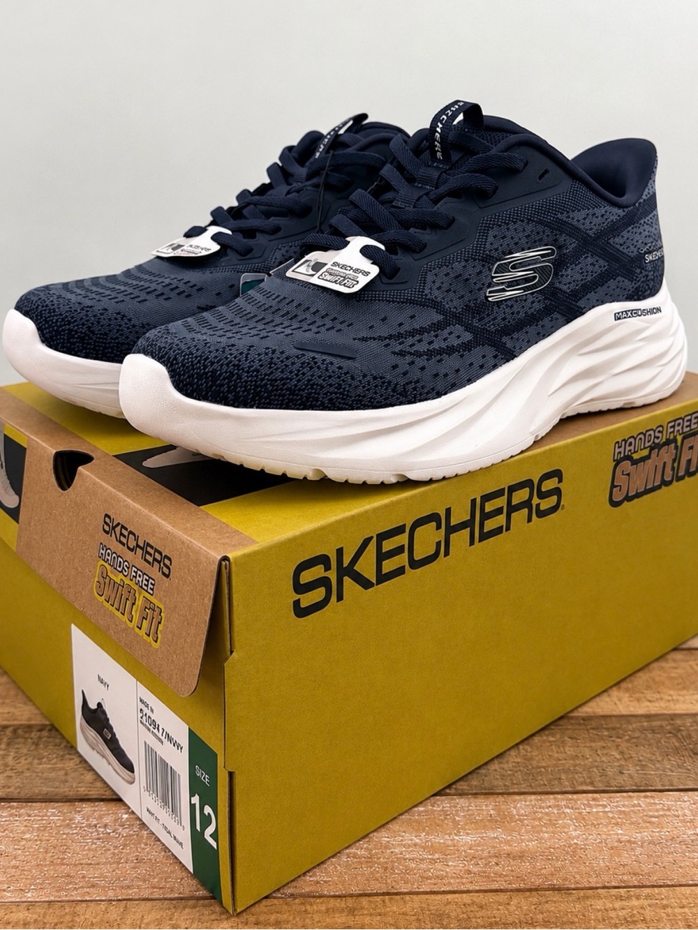 Skechers Navy and White Knit Performance Sneakers